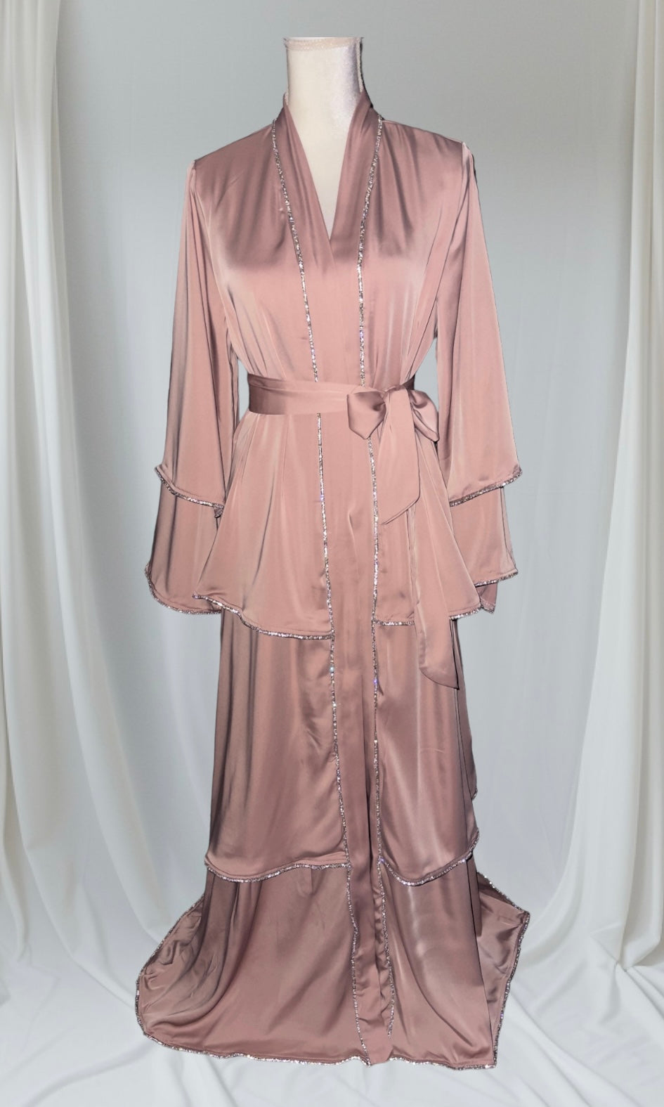 Satin Layered Abaya in Blush