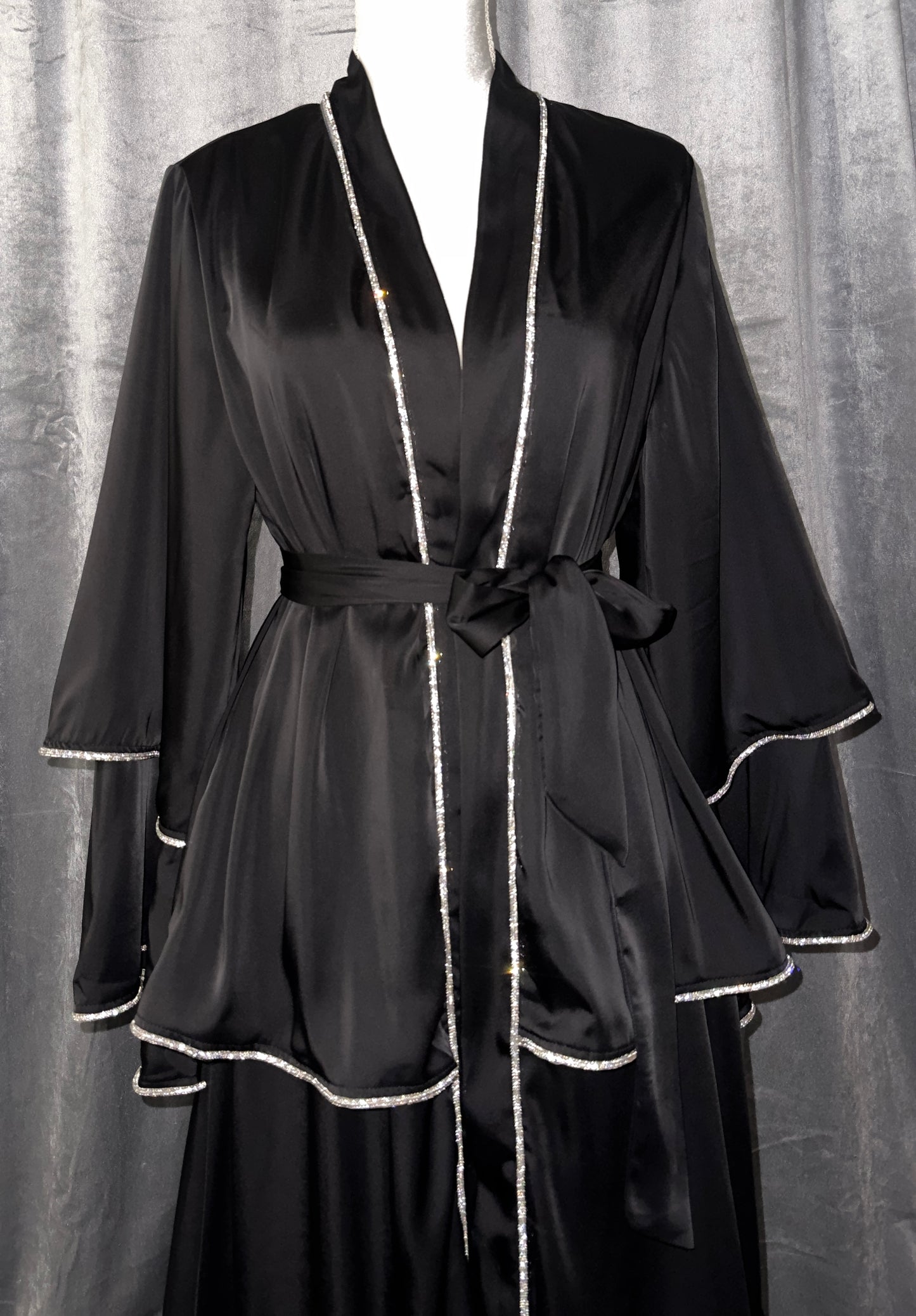 Satin Layered Abaya in Black