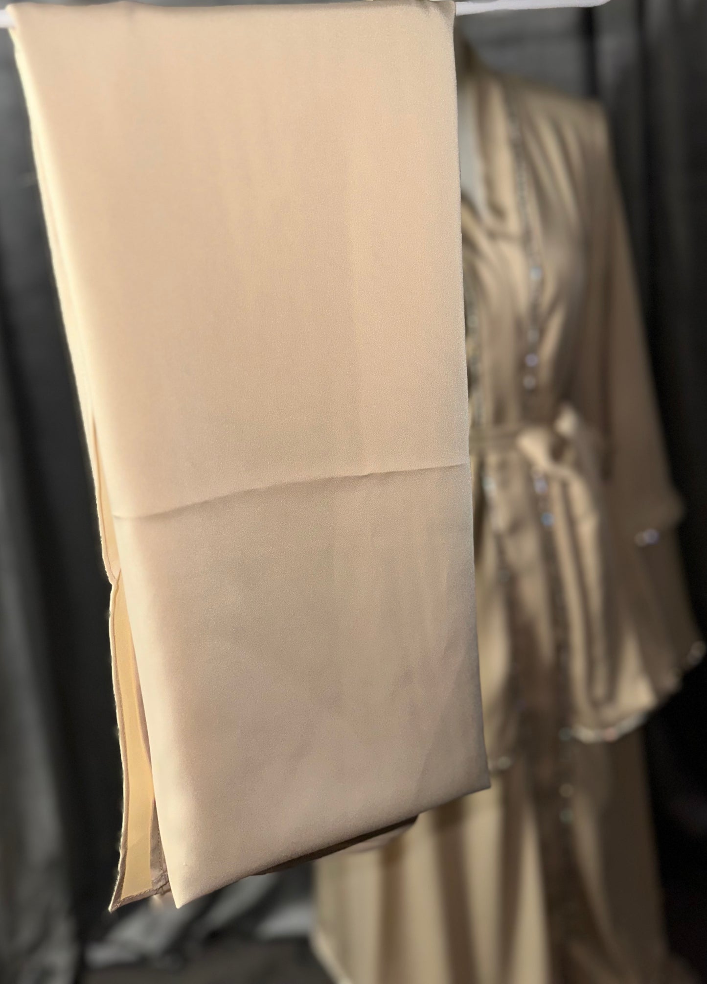 Satin Layered Abaya in Cream