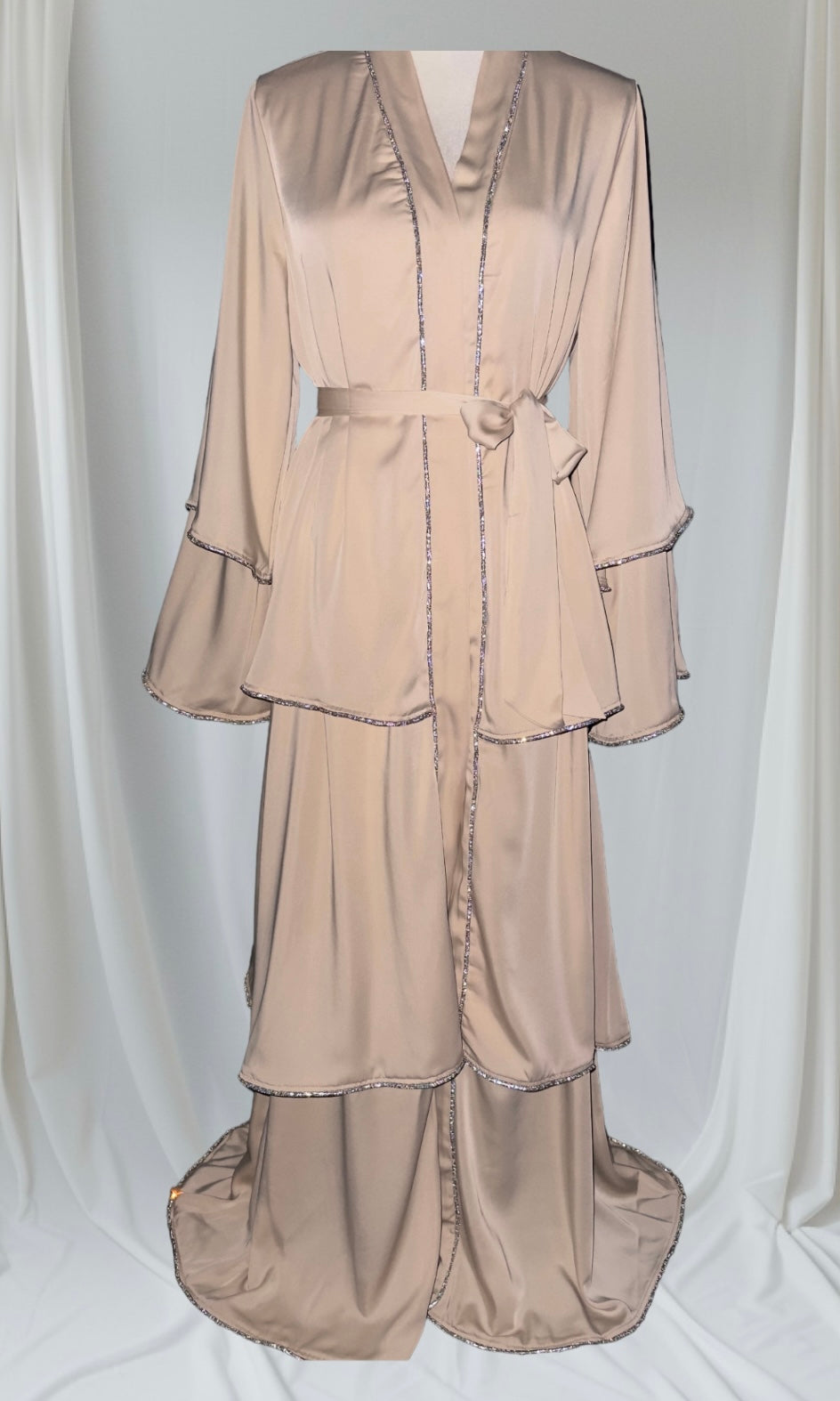 Satin Layered Abaya in Cream