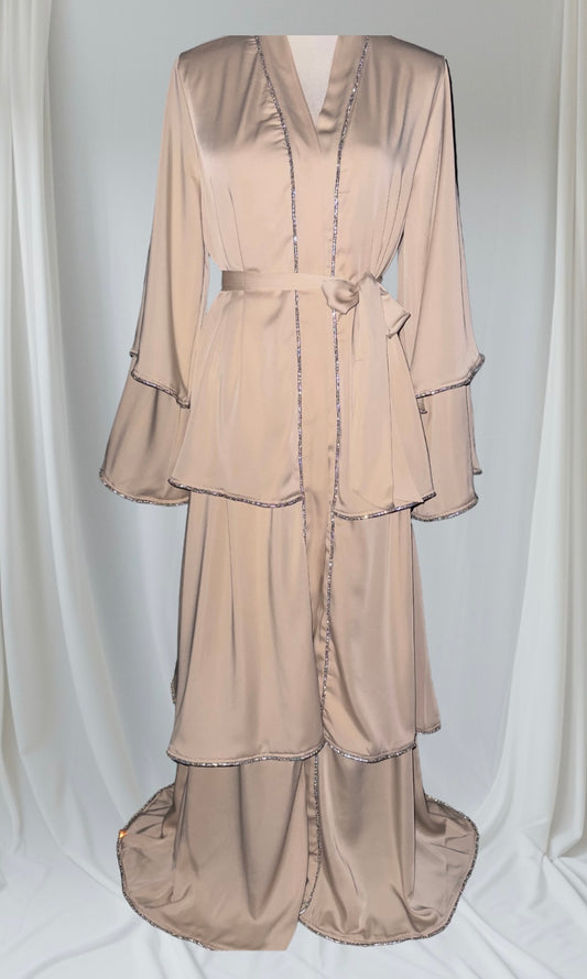 Satin Layered Abaya in Cream