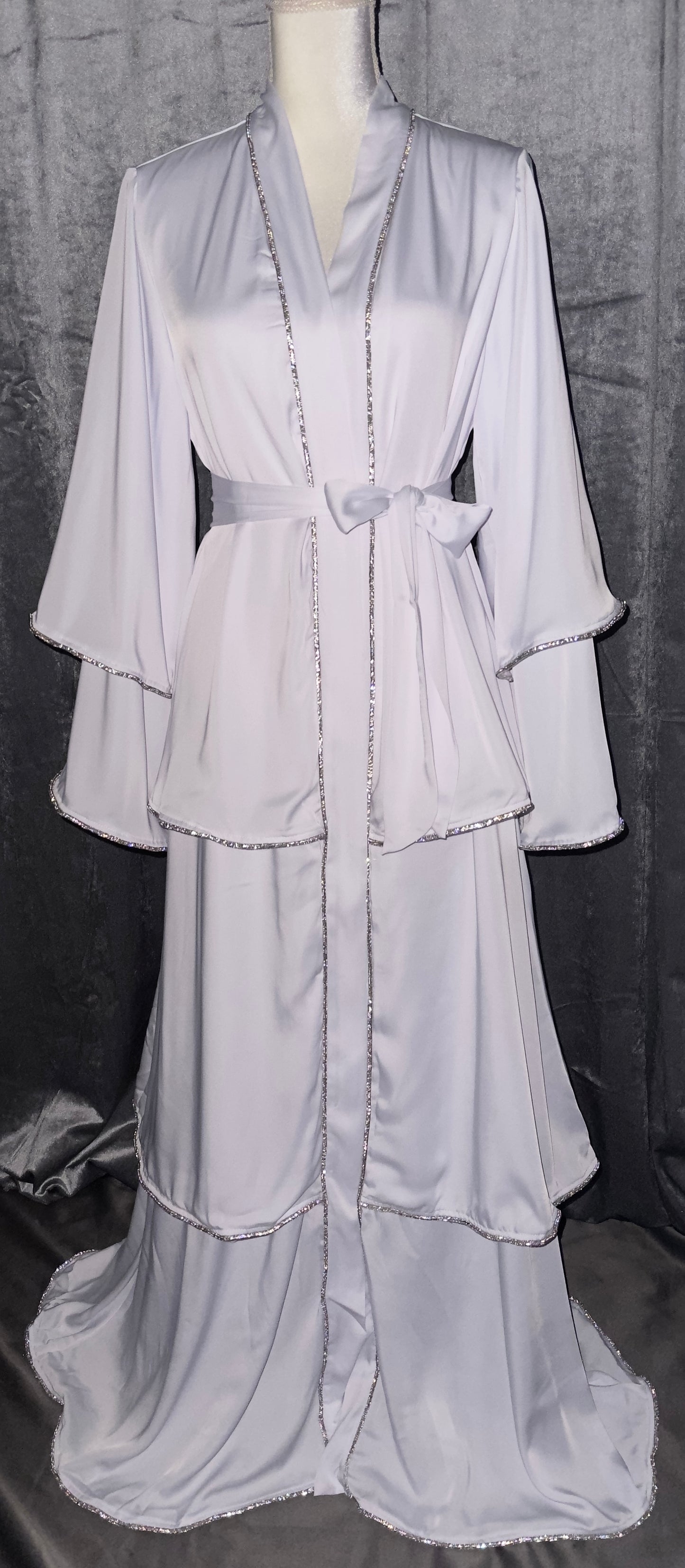 Satin Layered Abaya in White