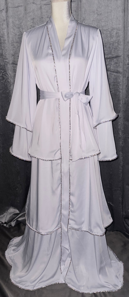 Satin Layered Abaya in White