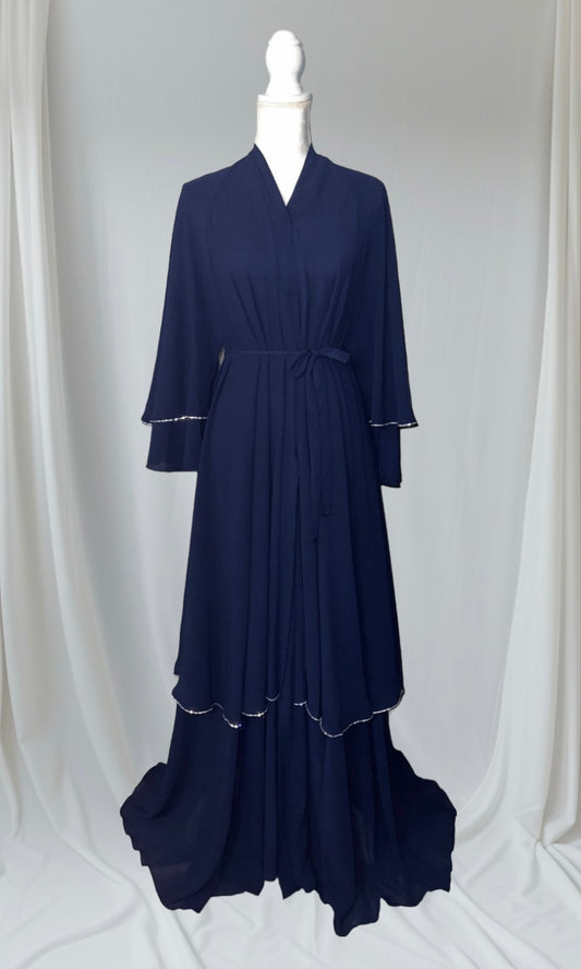 Chiffon Layered Abaya in Navy