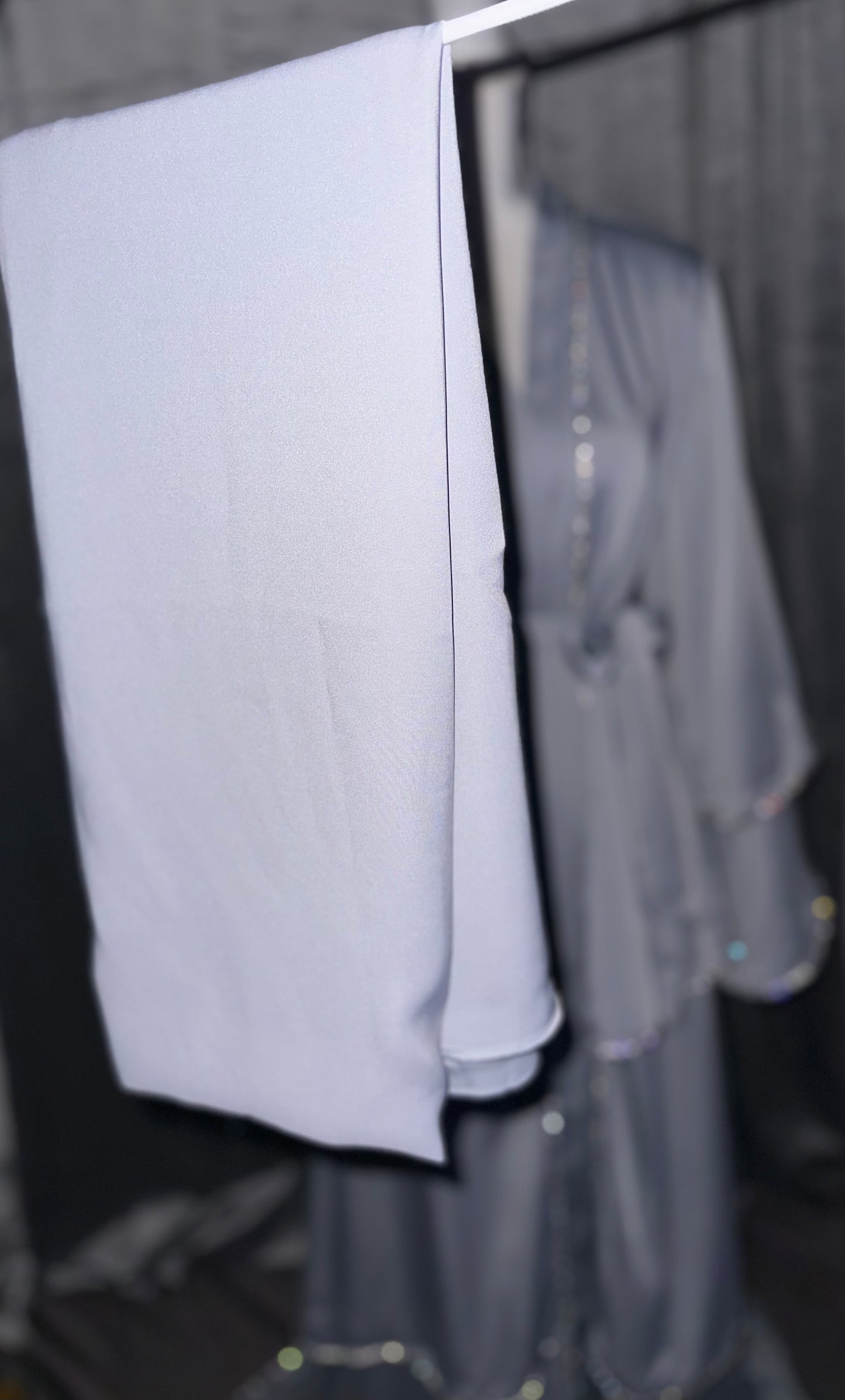 Satin Layered Abaya in Silver