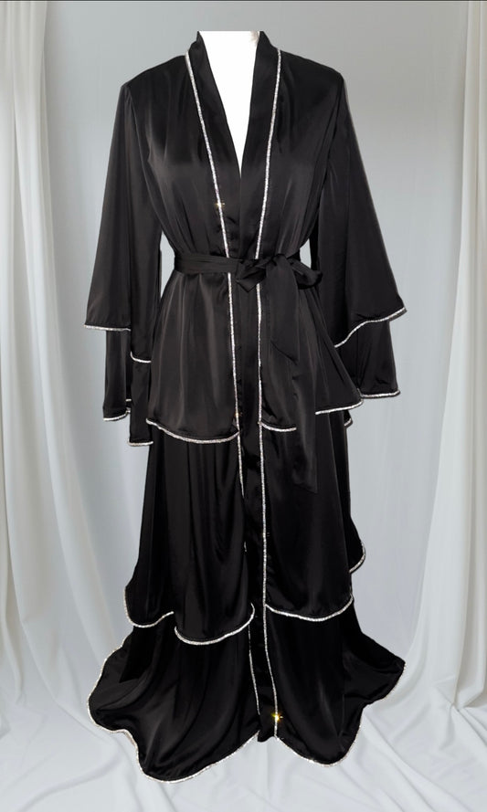 Satin Layered Abaya in Black