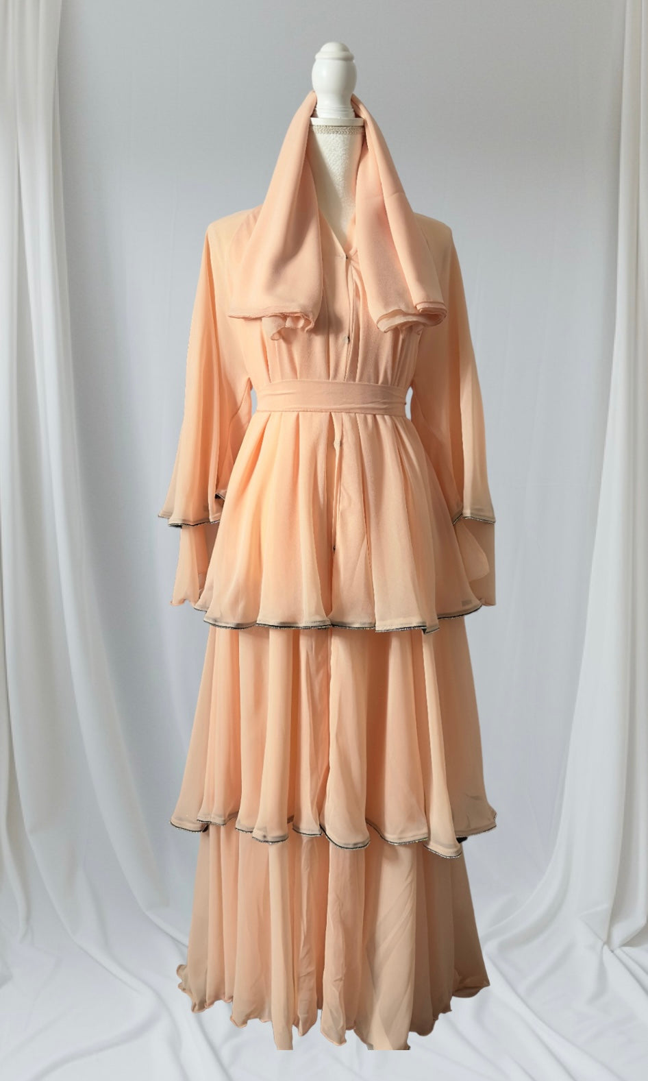 Chiffon Layered Abaya in Coral