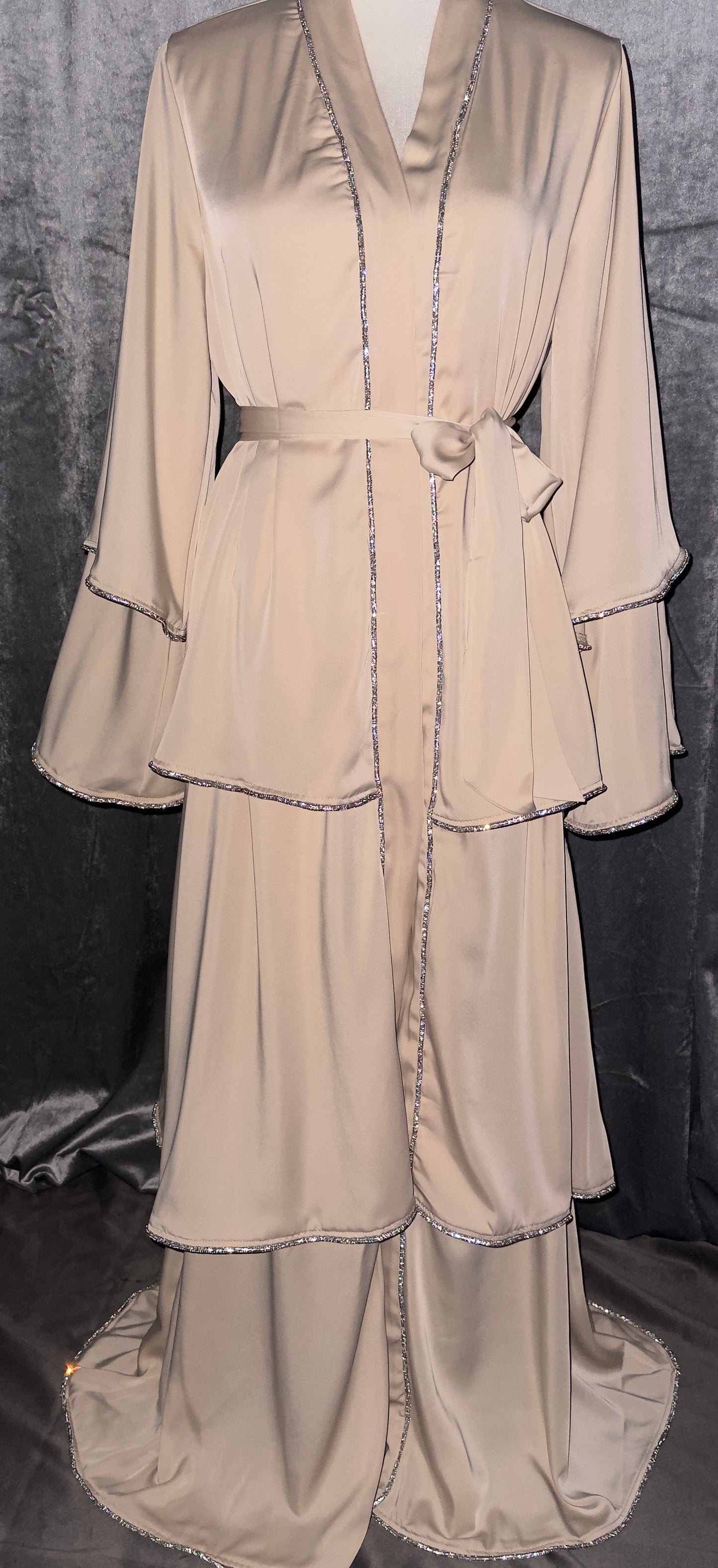 Satin Layered Abaya in Cream